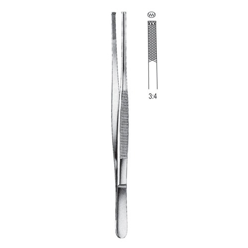 Stille-Barraya Tissue Forceps, 3x4 Teeth, 25cm