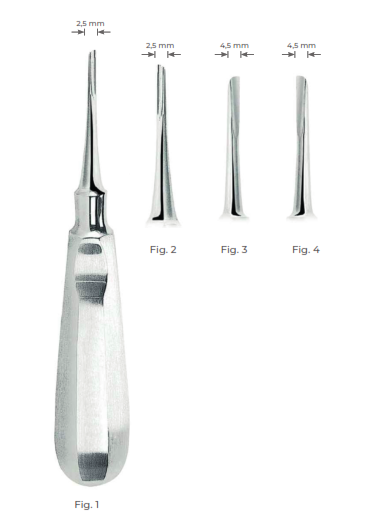 Helicoidal Root Elevators with stainless steel handle 2.5mm Fig. 2