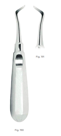 Root Elevators with stainless steel handle Fig. 190