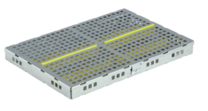 Squarish Stainless Steel Instrument Cassettes with Furrow Holes, (20 instruments), Yellow, 260x180x22mm