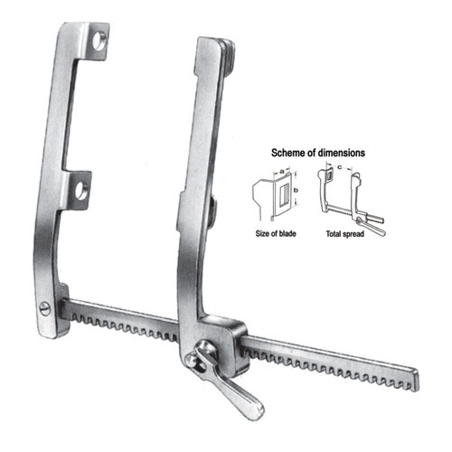 Finochietto Rib Spreaders (For Adults, With 2 Blades Attached To Each Other), S/S, (A=14mm, B=20mm, C=120mm)