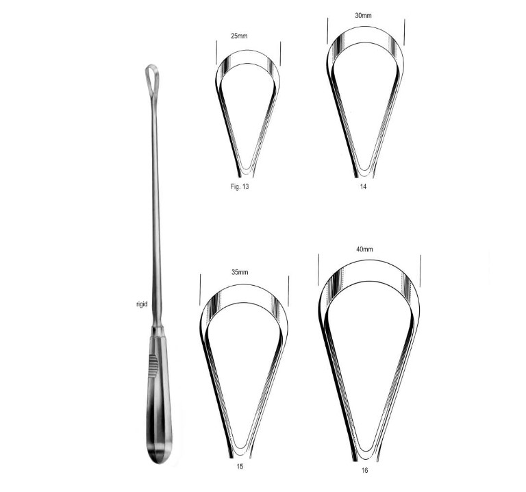 Bumm Uterine Curettes, Sharp, 34cm, 25 mm, (Rigid)